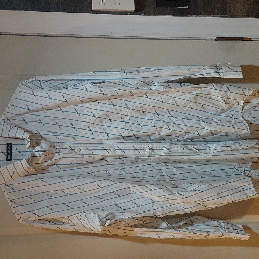 BALENCIAGA Men's  White Multicolor Striped Shirt Size 37